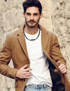 Collier cordon cuir et acier SO OR