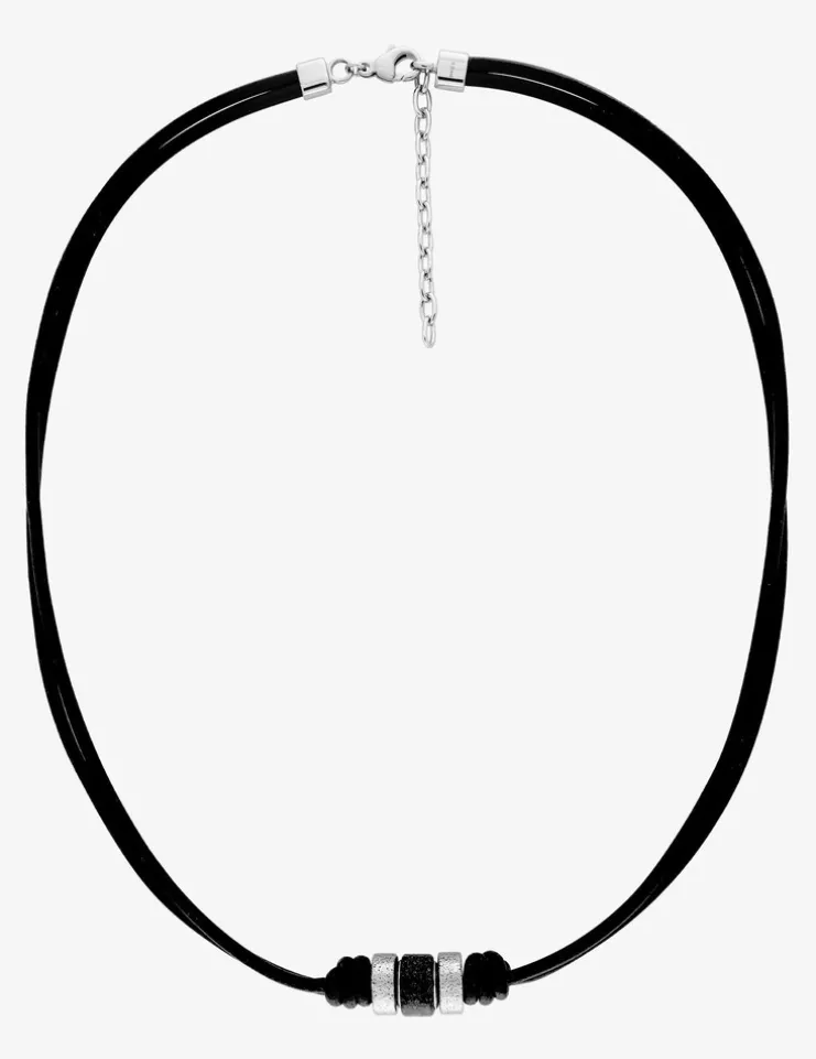 Collier cordon cuir et acier SO OR