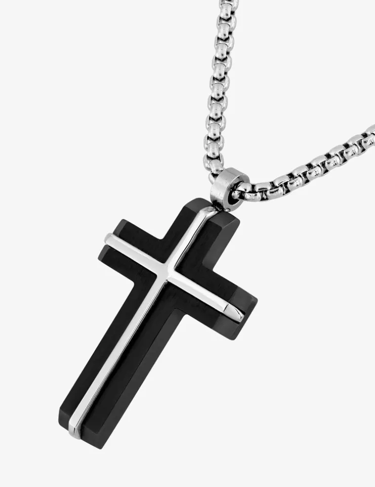 Collier croix bicolore acier SO OR