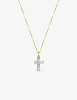 Collier croix oxydes de zirconuim en or jaune 375 ‰ et rhodié SO OR