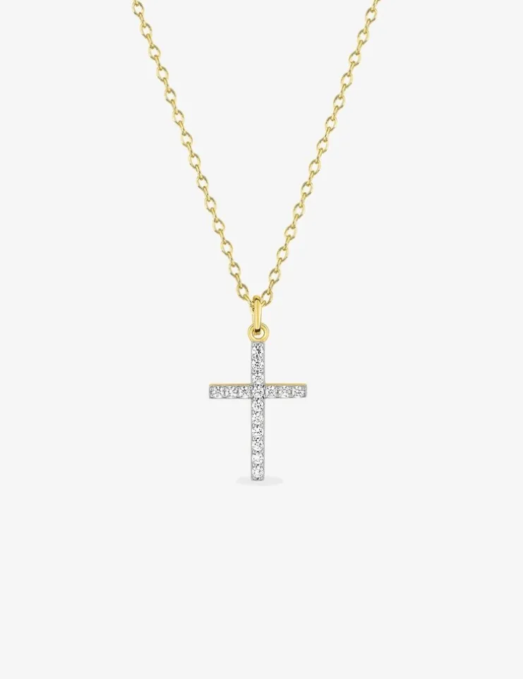 Collier croix plaqué or, rhodium et oxydes de zirconium SO OR
