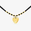 Collier cœur acier doré, boules de verre noires et dorées SO OR
