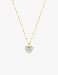 Collier cœur empierré oxydes de zirconium en or jaune 375 ‰ et rhodium SO OR
