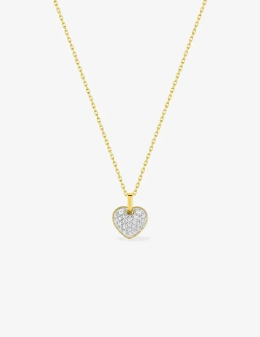 Collier cœur empierré oxydes de zirconium en or jaune 375 ‰ et rhodium SO OR