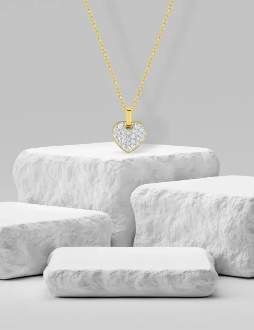 Collier cœur empierré oxydes de zirconium en or jaune 375 ‰ et rhodium SO OR