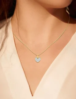 Collier cœur empierré oxydes de zirconium en or jaune 375 ‰ et rhodium SO OR