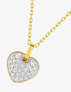 Collier cœur empierré oxydes de zirconium en or jaune 375 ‰ et rhodium SO OR