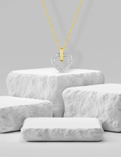Collier cœur en or jaune 375 ‰ rhodié et oxyde de zirconium SO OR