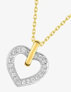 Collier cœur en or jaune 375 ‰ rhodié et oxyde de zirconium SO OR