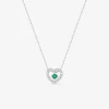 Collier cœur or blanc 375 ‰, émeraude et oxydes de zirconium SO OR