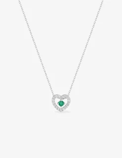 Collier cœur or blanc 375 ‰, émeraude et oxydes de zirconium SO OR