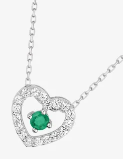 Collier cœur or blanc 375 ‰, émeraude et oxydes de zirconium SO OR