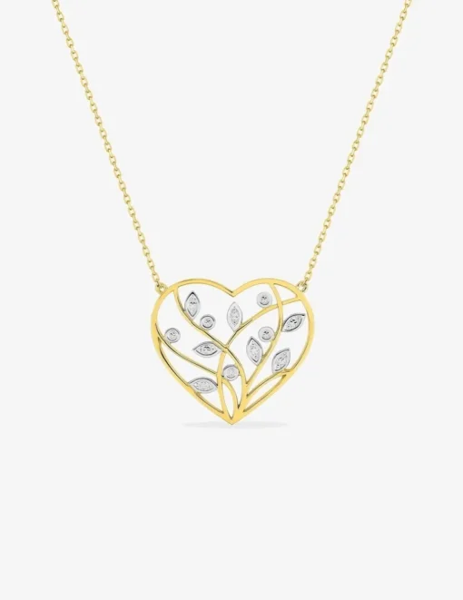 Collier cœur or jaune 375 ‰ rhodium et motif découpé fantaisie SO OR