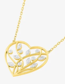 Collier cœur or jaune 375 ‰ rhodium et motif découpé fantaisie SO OR