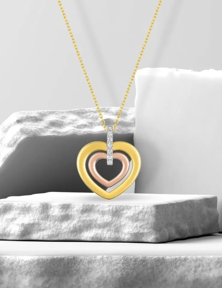 Collier cœur tricolore oxydes de zirconium en or 375 ‰ SO OR