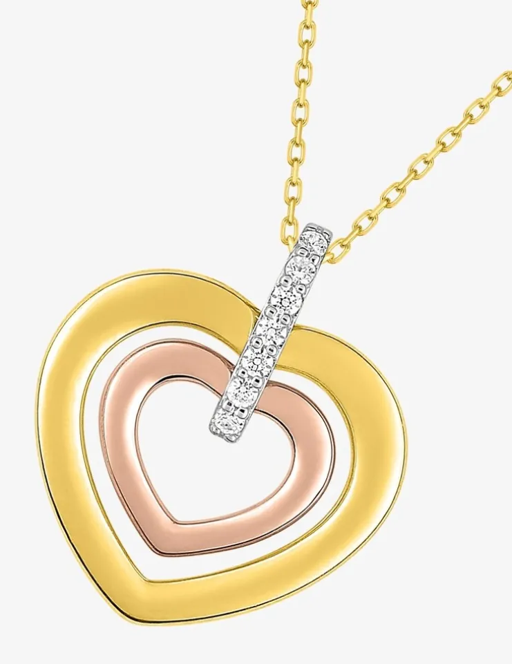 Collier cœur tricolore oxydes de zirconium en or 375 ‰ SO OR
