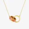 Collier deux anneaux Lorever Or jaune 375‰ et laque corail SO OR