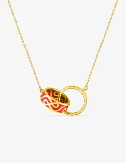 Collier deux anneaux Lorever Or jaune 375‰ et laque corail SO OR