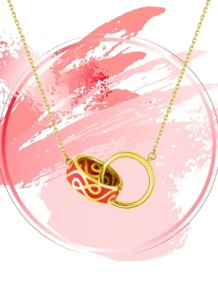 Collier deux anneaux Lorever Or jaune 375‰ et laque corail SO OR