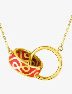 Collier deux anneaux Lorever Or jaune 375‰ et laque corail SO OR