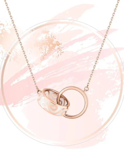 Collier deux anneaux Lorever Or rose 375‰ et laque ivoire SO OR
