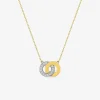Collier deux cercles entrelacés en or jaune 375 ‰ et oxydes de zirconium avec rhodium SO OR