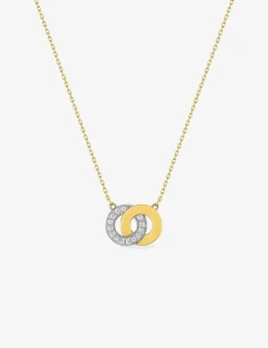 Collier deux cercles entrelacés en or jaune 375 ‰ et oxydes de zirconium avec rhodium SO OR