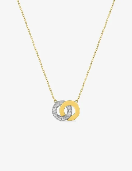 Collier deux cercles entrelacés en or jaune 375 ‰ et oxydes de zirconium avec rhodium SO OR