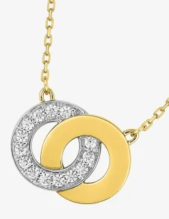 Collier deux cercles entrelacés en or jaune 375 ‰ et oxydes de zirconium avec rhodium SO OR