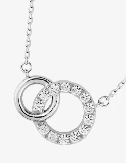 Collier deux cercles entrelacés en or blanc 375 ‰ et oxydes de zirconium avec rhodium SO OR