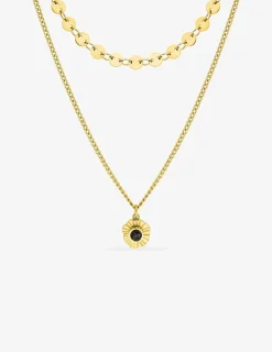 Collier double acier doré et pendentif lapis-lazuli bleu SO OR