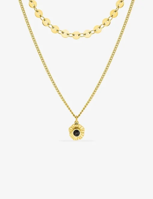 Collier double acier doré et pendentif lapis-lazuli bleu SO OR