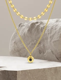 Collier double acier doré et pendentif lapis-lazuli bleu SO OR