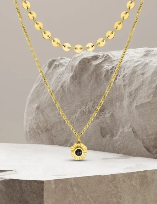 Collier double acier doré et pendentif lapis-lazuli bleu SO OR