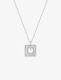 Collier double carré argent 925‰ rhodié et oxydes de zirconium SO OR
