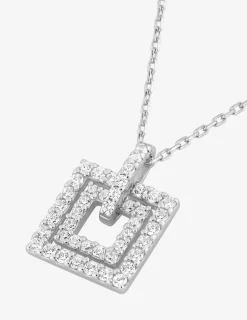 Collier double carré argent 925‰ rhodié et oxydes de zirconium SO OR