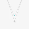 Collier double chaîne turquoise argent 925 ‰ rhodié SO OR