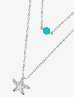 Collier double chaîne turquoise argent 925 ‰ rhodié SO OR