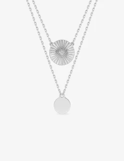 Collier double rang jetons argent 925‰ rhodié et oxydes de zirconium SO OR