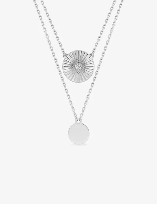 Collier double rang jetons argent 925‰ rhodié et oxydes de zirconium SO OR