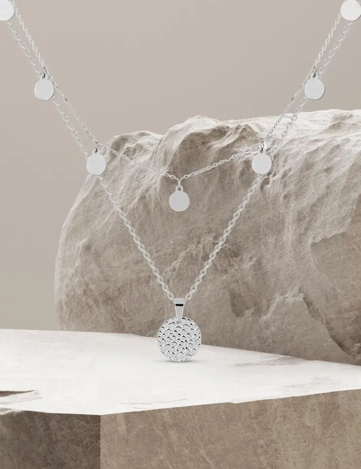 Collier double rangs et pendentif en acier SO OR