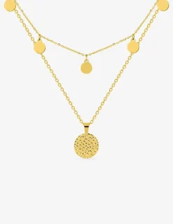 Collier double rangs et pendentif en acier doré SO OR