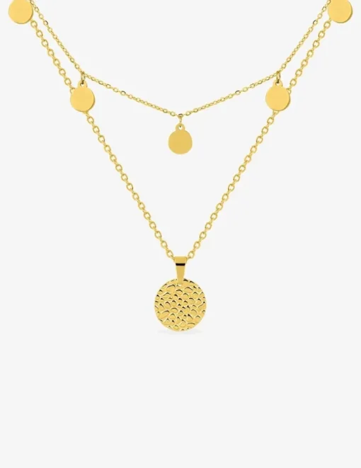 Collier double rangs et pendentif en acier doré SO OR