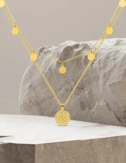 Collier double rangs et pendentif en acier doré SO OR