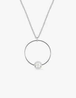 Collier en acier, breloque ronde avec perle d'imitation SO OR