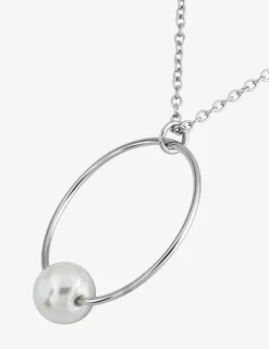 Collier en acier, breloque ronde avec perle d'imitation SO OR