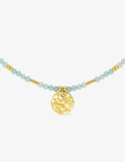 Collier en acier doré, amazonites et boules de verre doré SO OR
