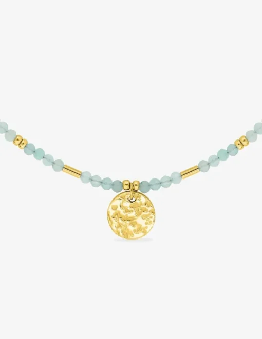 Collier en acier doré, amazonites et boules de verre doré SO OR