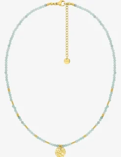Collier en acier doré, amazonites et boules de verre doré SO OR