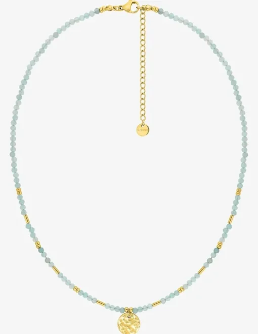 Collier en acier doré, amazonites et boules de verre doré SO OR